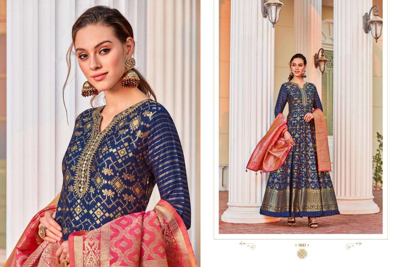 SPARSH BY VIRASAT 1064 TO 1067 SERIES DESIGNER BEAUTIFUL STYLISH FANCY COLORFUL PARTY WEAR & OCCASIONAL WEAR JACQUARD GOWNS WITH DUPATTA AT WHOLESALE PRICE