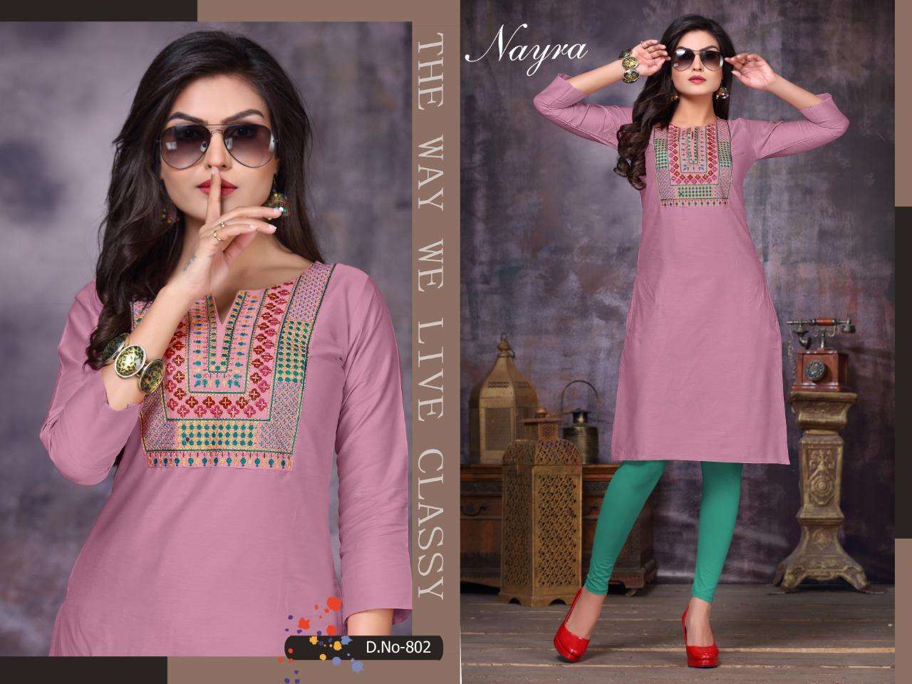 DAFFODIL BY NAYRA 801 TO 808 SERIES STYLISH FANCY BEAUTIFUL COLORFUL CASUAL WEAR & ETHNIC WEAR COTTON SATIN WITH HAND WORK KURTIS AT WHOLESALE PRICE