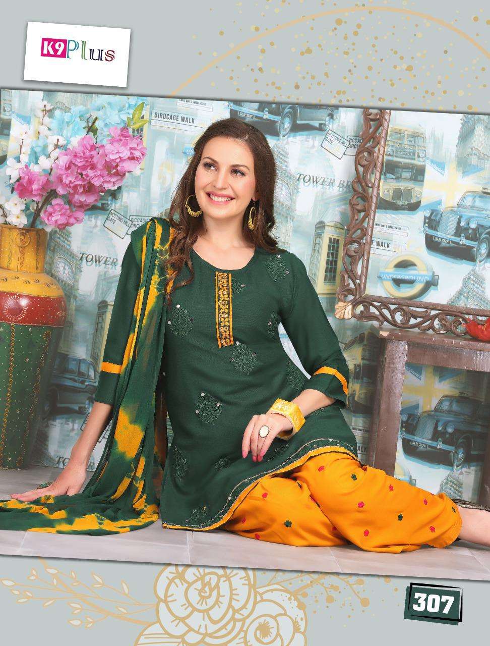 LADDO BY K9 PLUS 301 TO 308 SERIES BEAUTIFUL SUITS COLORFUL STYLISH FANCY CASUAL WEAR & ETHNIC WEAR RAYON EMBROIDERED DRESSES AT WHOLESALE PRICE