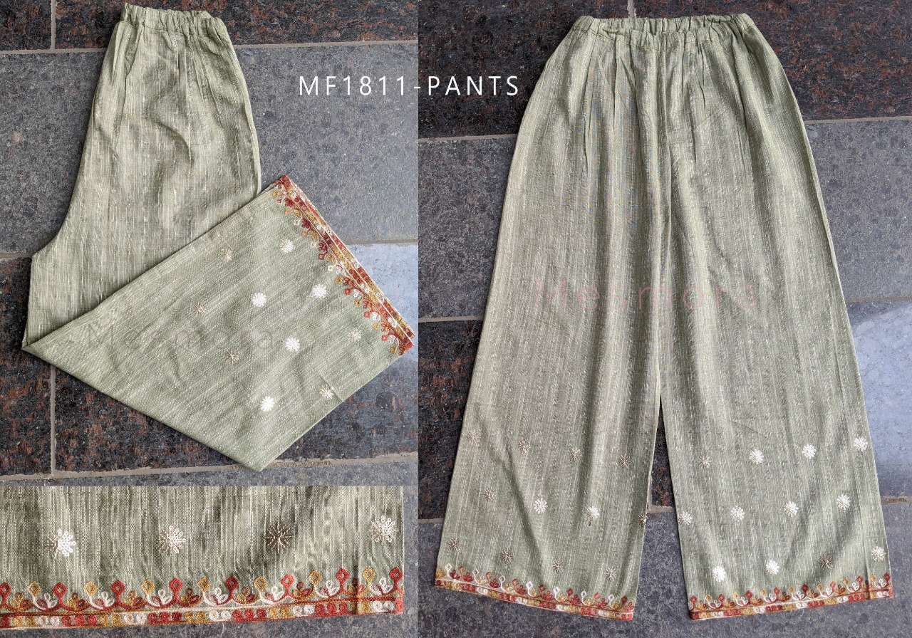 FESTIVE BOTTOM BY KAAMIRI 01 TO 15 SERIES BEAUTIFUL STYLISH COLORFUL FANCY PARTY WEAR & ETHNIC WEAR & READY TO WEAR PURE KHADI EMBROIDERED PALAZZO AT WHOLESALE PRICE