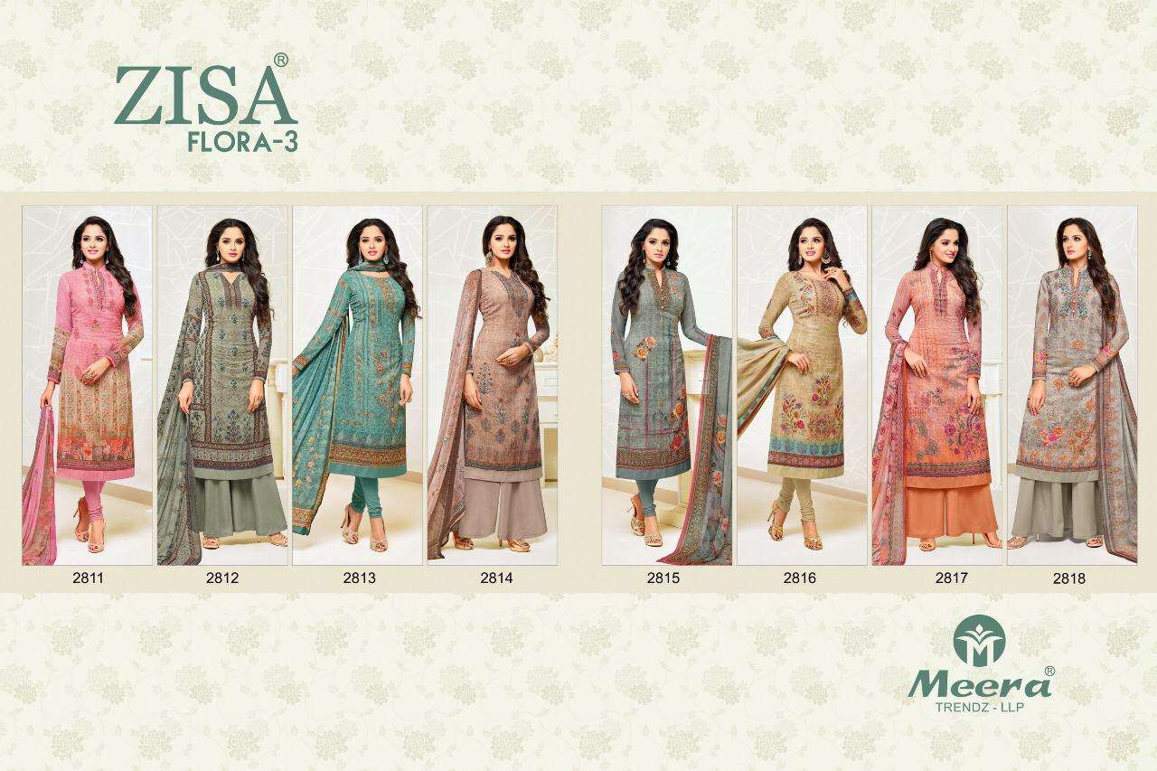 ZISA FLORA VOL-3 BY MEERA TRENDZ 2811 TO 28018 SERIES BEAUTIFUL WINTER COLLECTION SUITS STYLISH FANCY COLORFUL CASUAL WEAR & ETHNIC WEAR GEORGETTE WORK WITH DIGITAL PRINT DRESSES AT WHOLESALE PRICE