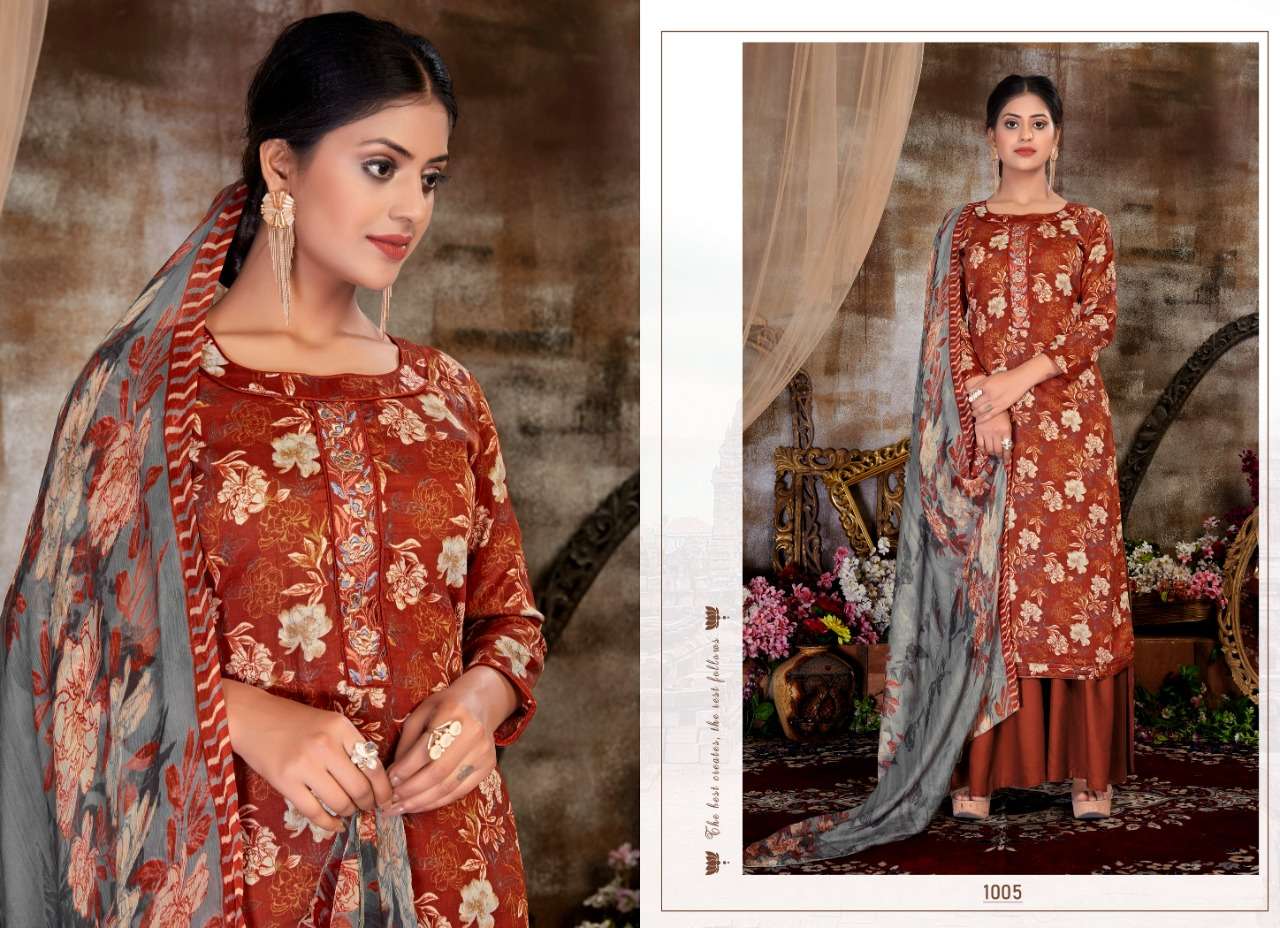 SOPHIE BY RITU INTERNATIONAL 1001 TO 1008 SERIES BEAUTIFUL STYLISH SUITS FANCY COLORFUL CASUAL WEAR & ETHNIC WEAR & READY TO WEAR PURE COTTON SATIN DIGITAL PRINT WITH EMBROIDERY DRESSES AT WHOLESALE PRICE