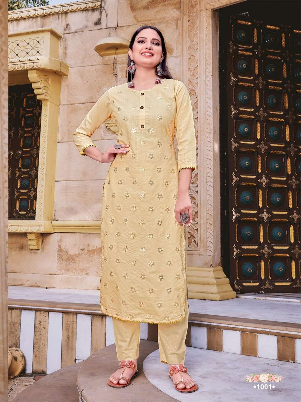 ROSEMEEN BY SYASII 1001 TO 1005 SERIES BEAUTIFUL STYLISH FANCY COLORFUL CASUAL WEAR & ETHNIC WEAR & READY TO WEAR VISCOSE WEAVING EMBROIDERED KURTIS WITH BOTTOM AT WHOLESALE PRICE