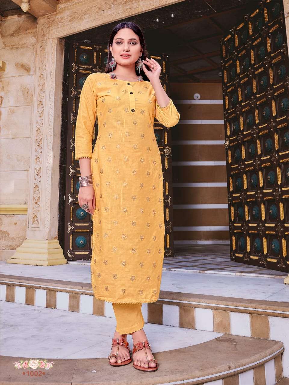 ROSEMEEN BY SYASII 1001 TO 1005 SERIES BEAUTIFUL STYLISH FANCY COLORFUL CASUAL WEAR & ETHNIC WEAR & READY TO WEAR VISCOSE WEAVING EMBROIDERED KURTIS WITH BOTTOM AT WHOLESALE PRICE