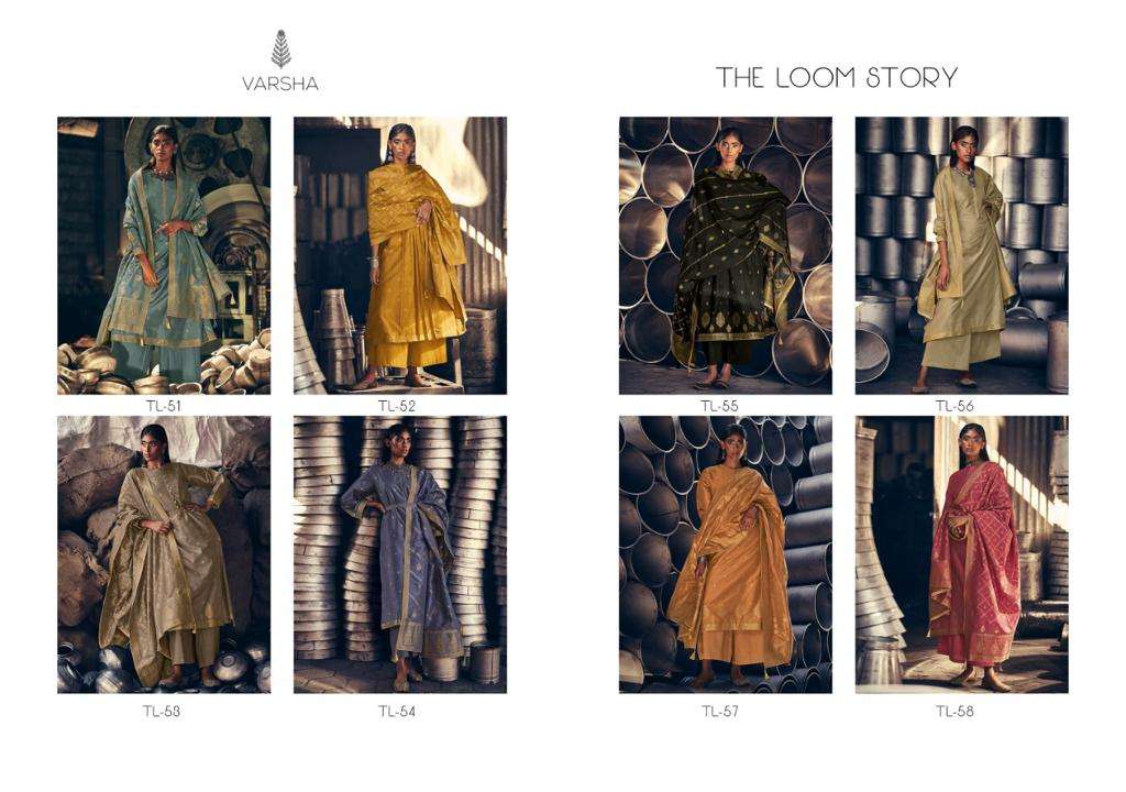 THE LOOM STORY BY VARSHA FASHION 51 TO TO 58 SERIES DESIGNER SUITS COLLECTION BEAUTIFUL STYLISH FANCY COLORFUL PARTY WEAR & ETHNIC WEAR SATAN SILK DRESSES AT WHOLESALE PRICE
