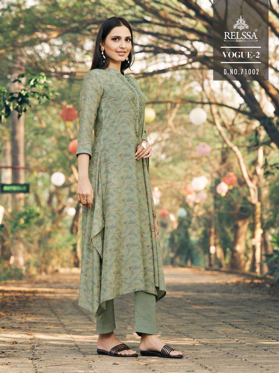 VOGUE VOL-2 BY RELSSA FABRICS 71001 TO 71008 SERIES SUITS STYLISH BEAUTIFUL COLOURFUL PRINTED & EMBROIDERED PARTY WEAR & OCCASIONAL WEAR PURE MUSLIN SILK COTTON PRINT WITH EMBROIDERY DRESSES AT WHOLESALE PRICE
