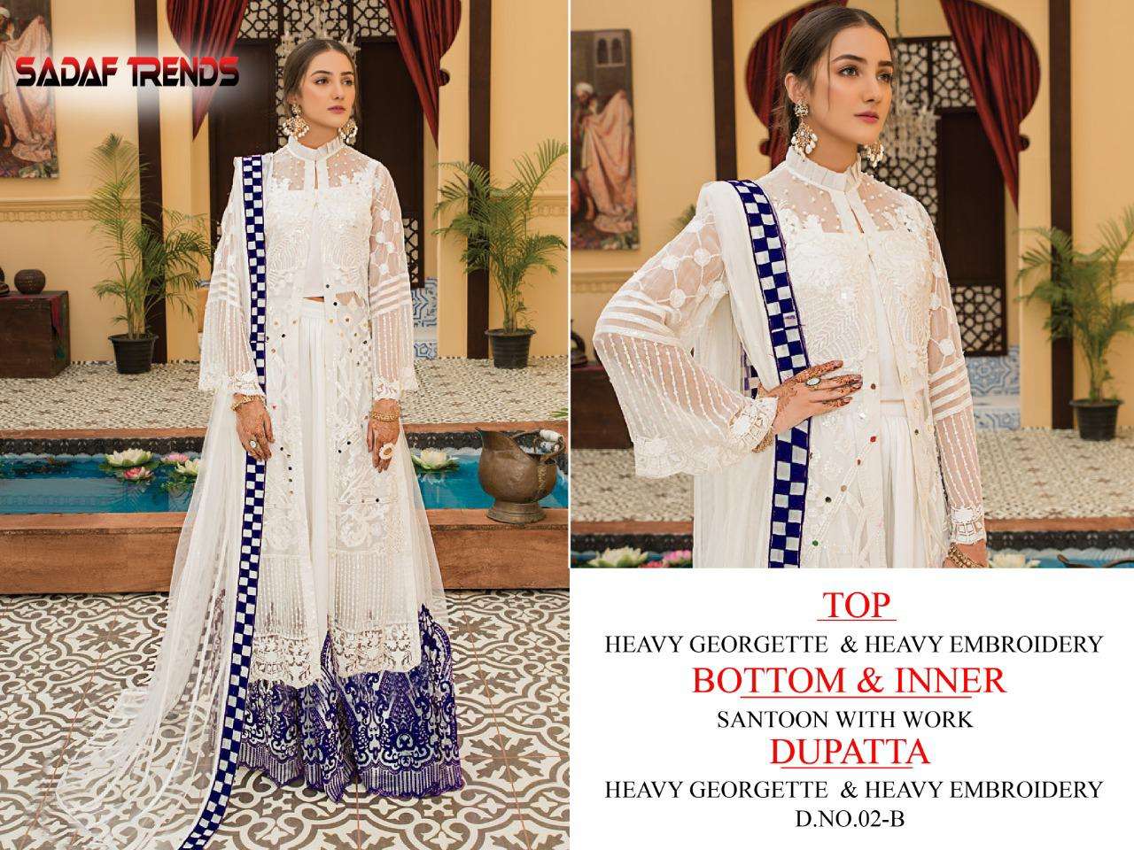 SADAF 02 COLOURS BY FASHID WHOLESALE 02-A TO 02-D SERIES DESIGNER PAKISTANI SUITS BEAUTIFUL STYLISH FANCY COLORFUL PARTY WEAR & OCCASIONAL WEAR HEAVY GEORGETTE EMBROIDERY DRESSES AT WHOLESALE PRICE
