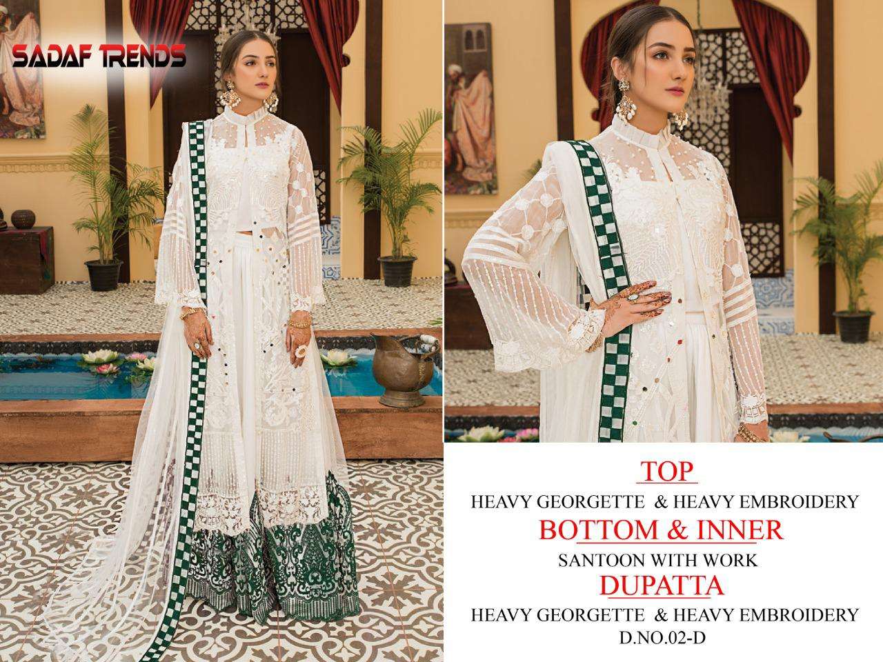 SADAF 02 COLOURS BY FASHID WHOLESALE 02-A TO 02-D SERIES DESIGNER PAKISTANI SUITS BEAUTIFUL STYLISH FANCY COLORFUL PARTY WEAR & OCCASIONAL WEAR HEAVY GEORGETTE EMBROIDERY DRESSES AT WHOLESALE PRICE