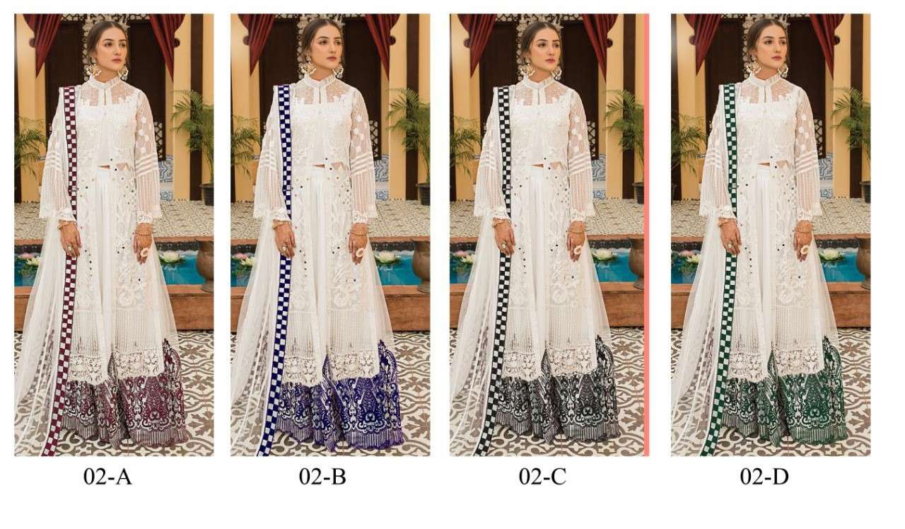 SADAF 02 COLOURS BY FASHID WHOLESALE 02-A TO 02-D SERIES DESIGNER PAKISTANI SUITS BEAUTIFUL STYLISH FANCY COLORFUL PARTY WEAR & OCCASIONAL WEAR HEAVY GEORGETTE EMBROIDERY DRESSES AT WHOLESALE PRICE
