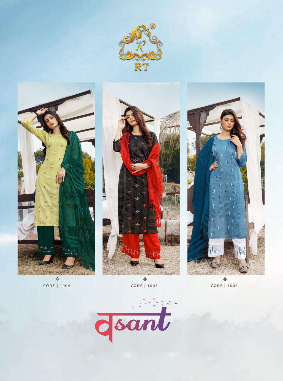 VASANT BY RT 1001 TO 1006 SERIES BEAUTIFUL SUITS COLORFUL STYLISH FANCY CASUAL WEAR & ETHNIC WEAR VISCOSE WEAVING DRESSES AT WHOLESALE PRICE