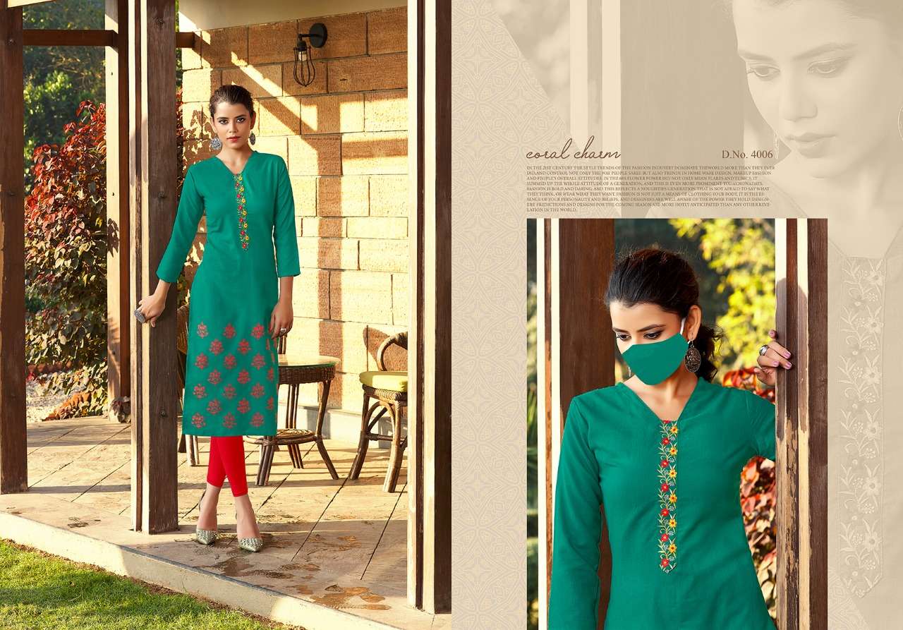 CHINGARI VOL-4 BY NITISHA NX 4001 TO 4008 SERIES BEAUTIFUL COLORFUL STYLISH FANCY CASUAL WEAR & ETHNIC WEAR & READY TO WEAR COTTON SLLUB WITH EMBROIDERY KURTIS AT WHOLESALE PRICE