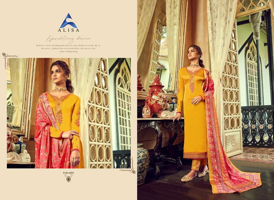 SAHIR BY ALISA 6201 TO 6206 SERIES BEAUTIFUL STYLISH FANCY COLORFUL CASUAL WEAR & ETHNIC WEAR SATIN GEORGETTE DRESSES AT WHOLESALE PRICE