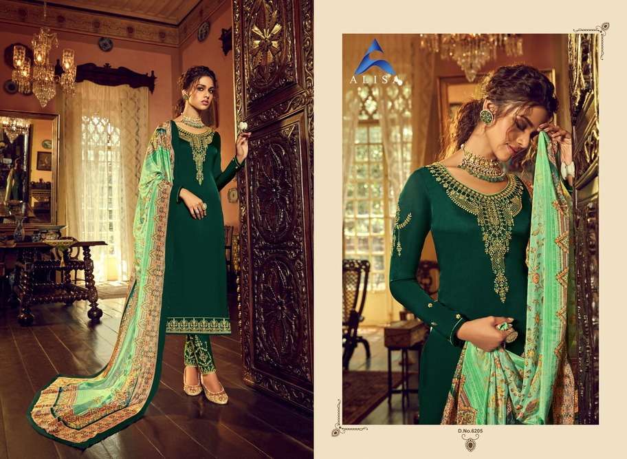 SAHIR BY ALISA 6201 TO 6206 SERIES BEAUTIFUL STYLISH FANCY COLORFUL CASUAL WEAR & ETHNIC WEAR SATIN GEORGETTE DRESSES AT WHOLESALE PRICE