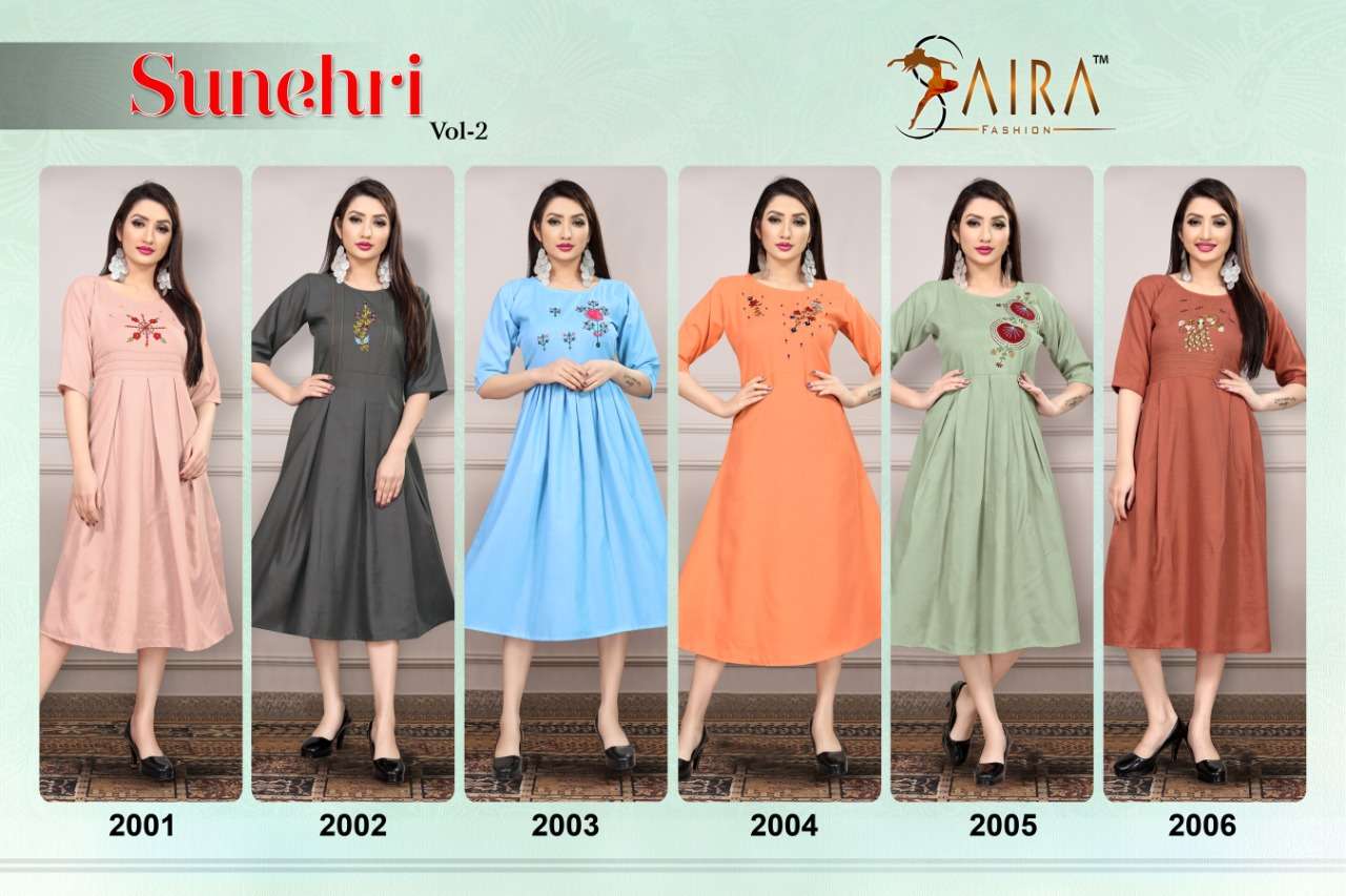 SUNEHRI VOL-2 BY SAIRA FASHION 2001 TO 2006 SERIES BEAUTIFUL COLORFUL STYLISH FANCY PARTY WEAR & ETHNIC WEAR & READY TO WEAR HEAVY RUBY SLUB COTTON KURTIS AT WHOLESALE PRICE
