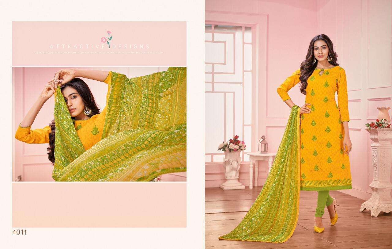 DAAIRY DON VOL-25 BY KAPIL TRENDZ 4001 TO 4014 SERIES BEAUTIFUL SUITS STYLISH FANCY COLORFUL CASUAL WEAR & ETHNIC WEAR LAKDA JACQUARD WORK DRESSES AT WHOLESALE PRICE