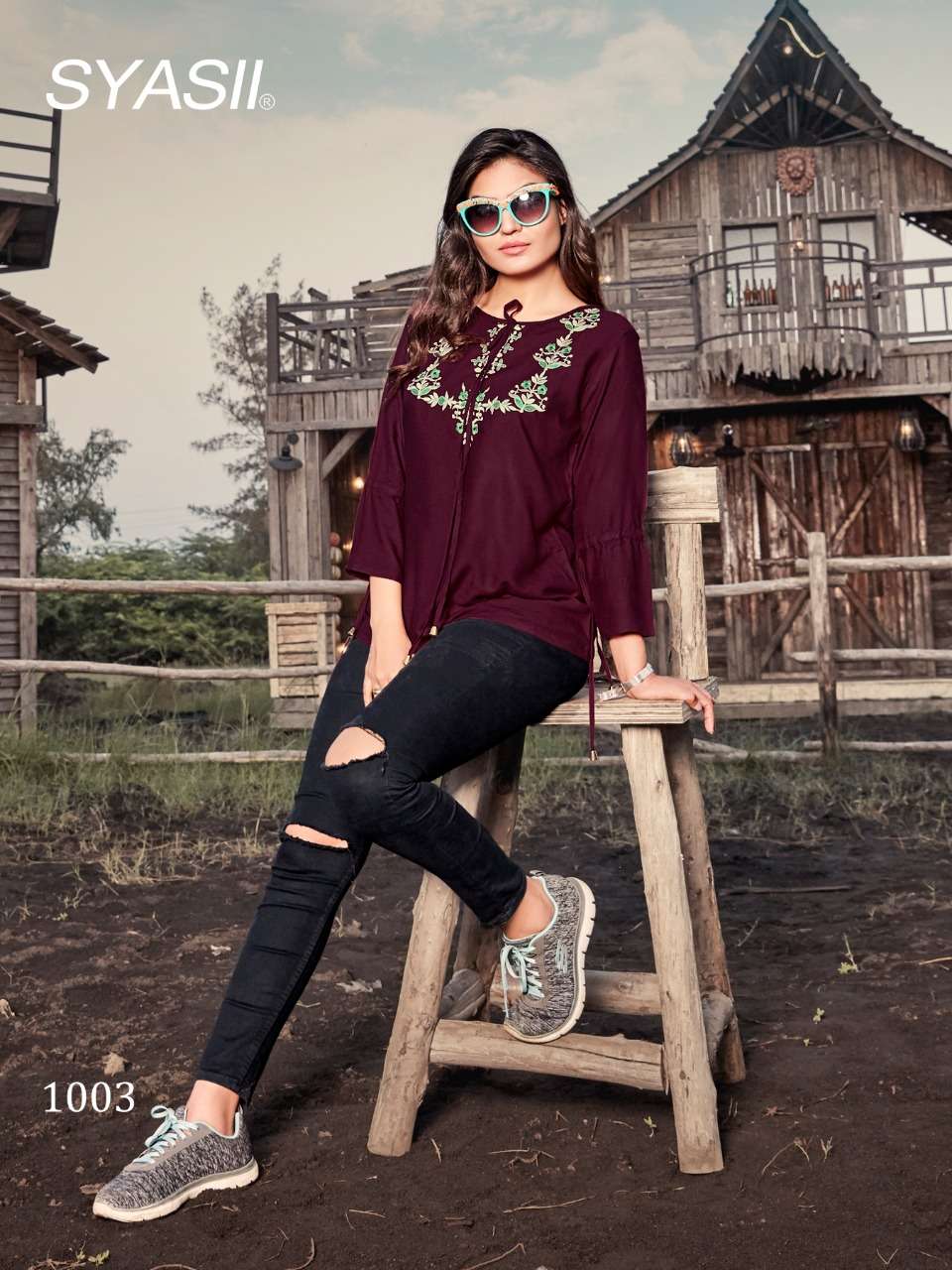 CELESTIA BY SYASII 1001 TO 1006 SERIES BEAUTIFUL COLORFUL STYLISH FANCY CASUAL WEAR & READY TO WEAR PURE RAYON SLUB EMBROIDERED TOPS AT WHOLESALE PRICE