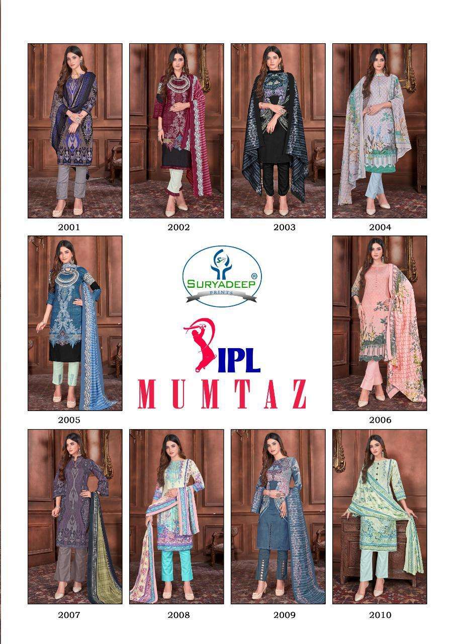 IPL MUMTAZ VOL-2 BY SURYADEEP 2001 TO 2010 SERIES BEAUTIFUL SUITS STYLISH FANCY COLORFUL CASUAL WEAR & ETHNIC WEAR PURE COTTON PRINT DRESSES AT WHOLESALE PRICE