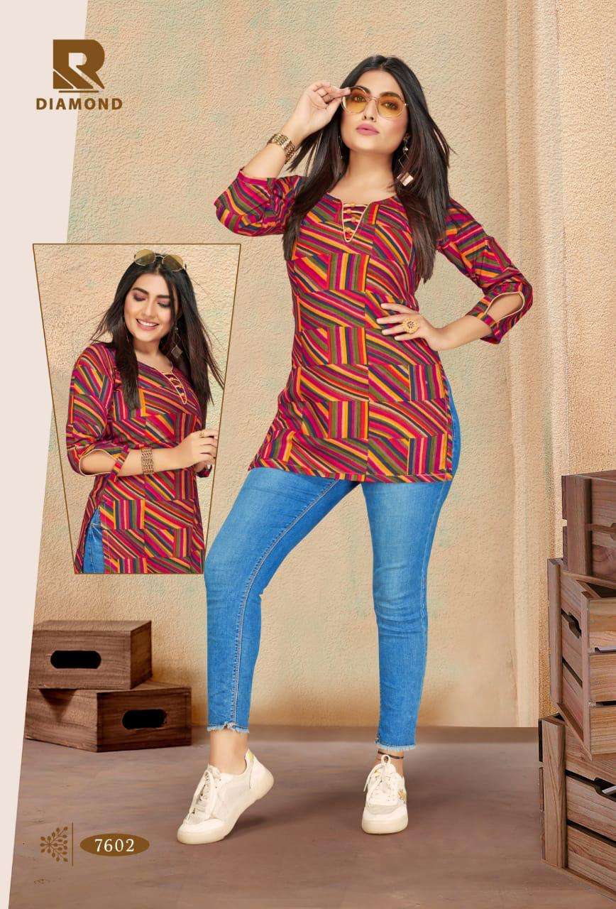 DIAMOND BY RAASHI 7601 TO 7612 SERIES BEAUTIFUL COLORFUL STYLISH FANCY CASUAL WEAR & ETHNIC WEAR & READY TO WEAR HEAVY RAYON PRINTED KURTIS AT WHOLESALE PRICE