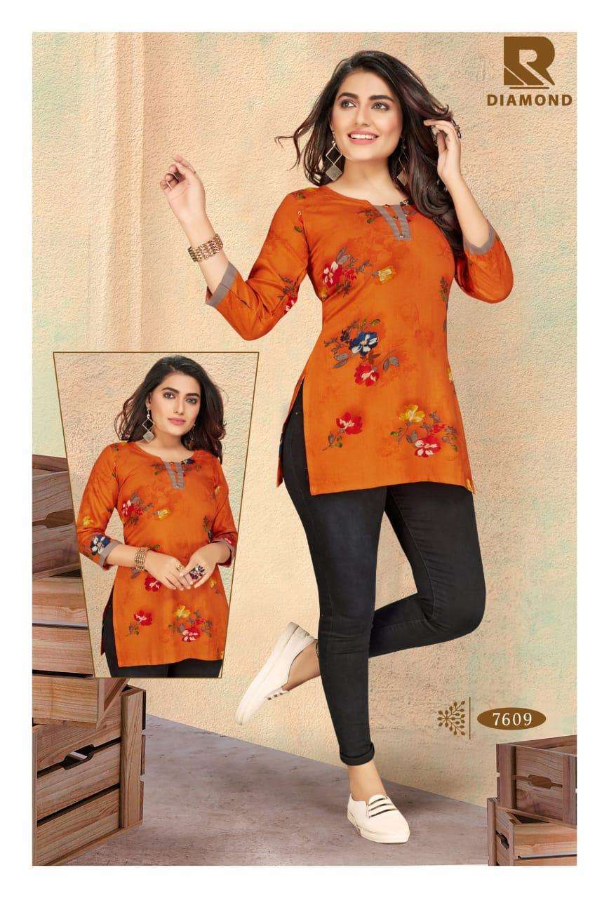 DIAMOND BY RAASHI 7601 TO 7612 SERIES BEAUTIFUL COLORFUL STYLISH FANCY CASUAL WEAR & ETHNIC WEAR & READY TO WEAR HEAVY RAYON PRINTED KURTIS AT WHOLESALE PRICE