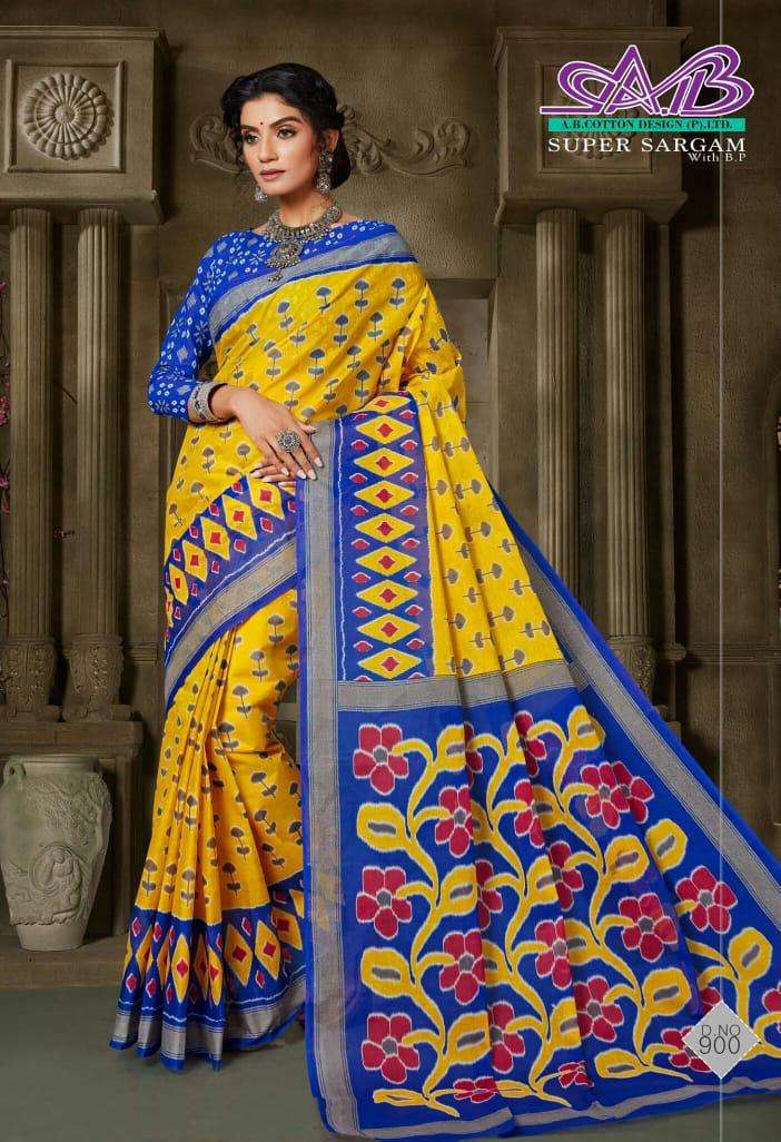 SUPER SARGAM BY A.B FASHION 900 TO 917 SERIES INDIAN TRADITIONAL WEAR COLLECTION BEAUTIFUL STYLISH FANCY COLORFUL PARTY WEAR & OCCASIONAL WEAR MAL MAL COTTON SAREES AT WHOLESALE PRICE