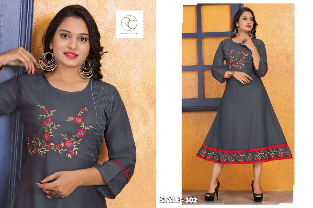 KERI VOL-2 BY RAMDEV CREATION 301 TO 308 SERIES BEAUTIFUL SUITS STYLISH FANCY COLORFUL CASUAL WEAR & ETHNIC WEAR HEAVY RAYON KURTIS AT WHOLESALE PRICE