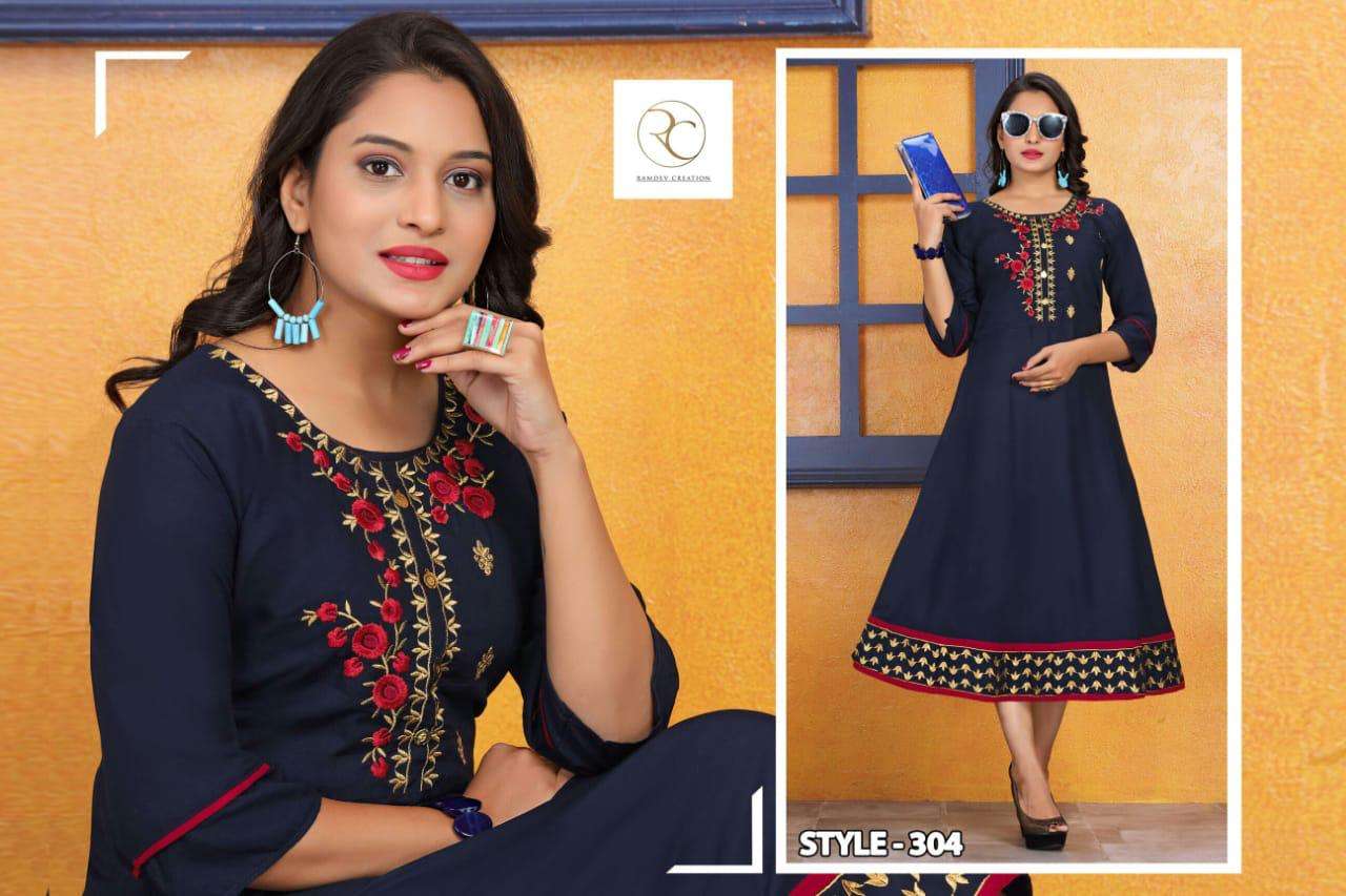 KERI VOL-2 BY RAMDEV CREATION 301 TO 308 SERIES BEAUTIFUL SUITS STYLISH FANCY COLORFUL CASUAL WEAR & ETHNIC WEAR HEAVY RAYON KURTIS AT WHOLESALE PRICE