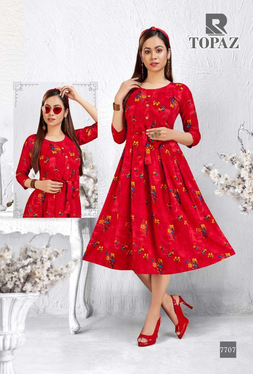 TOPAZ BY RAASHI 7701 TO 7708 SERIES BEAUTIFUL STYLISH FANCY COLORFUL CASUAL WEAR & ETHNIC WEAR & READY TO WEAR RAYON PRINTED KURTIS AT WHOLESALE PRICE