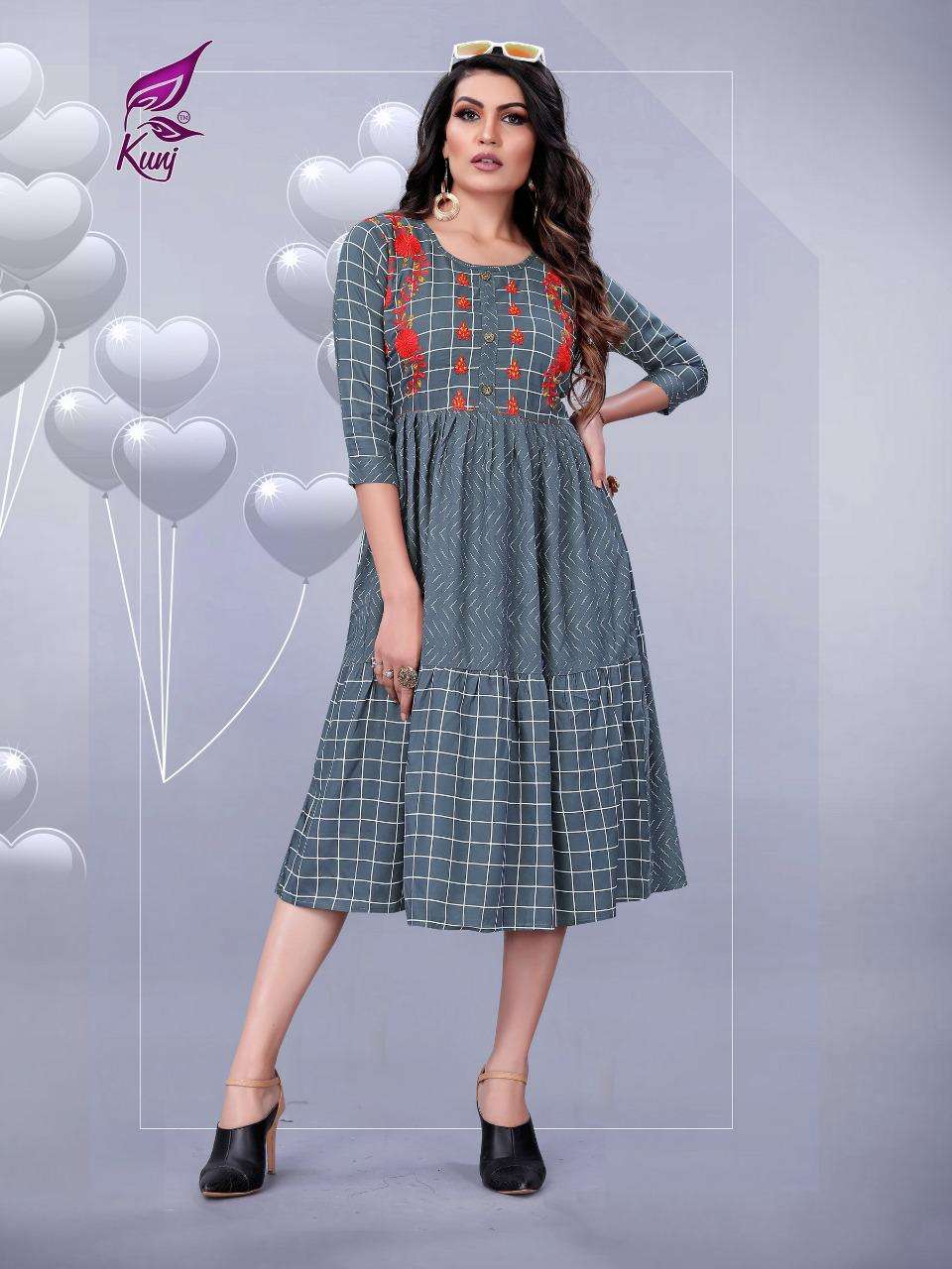 KIVI VOL-2 BY KUNJ 201 TO 106 SERIES BEAUTIFUL STYLISH FANCY COLORFUL CASUAL WEAR & ETHNIC WEAR & READY TO WEAR RAYON PRINT KURTIS AT WHOLESALE PRICE