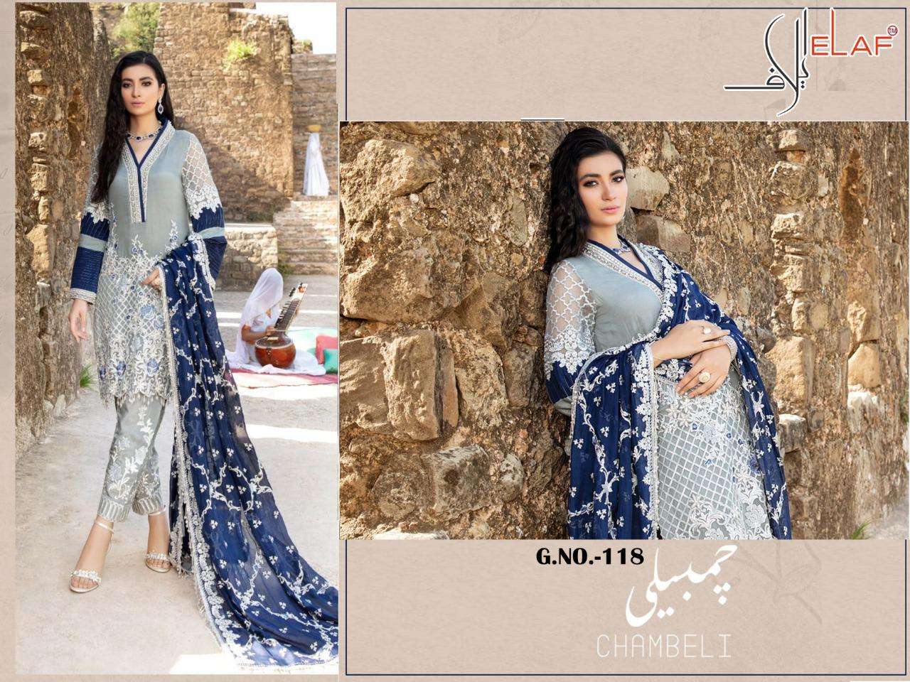 CHAMBELI BY ELAAF BEAUTIFUL STYLISH SUITS FANCY COLORFUL CASUAL WEAR & ETHNIC WEAR & READY TO WEAR HEAVY FAUX GEORGETTE EMBROIDERY DRESSES AT WHOLESALE PRICE