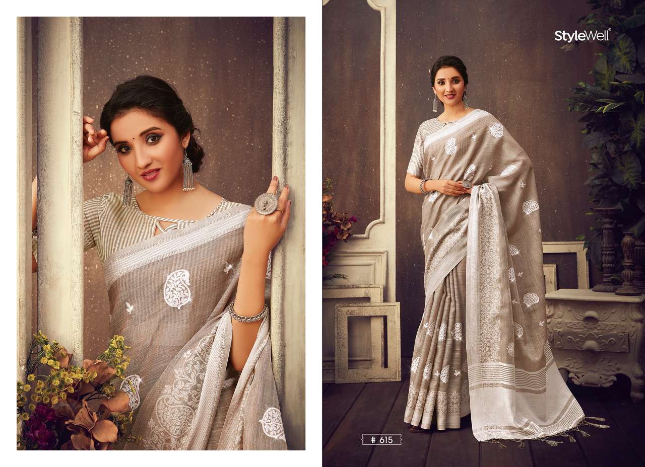 LAKHNAVI BY STYLEWELL 611 TO 616 SERIES INDIAN TRADITIONAL WEAR COLLECTION BEAUTIFUL STYLISH FANCY COLORFUL PARTY WEAR & OCCASIONAL WEAR LINEN JACQUARD EMBROIDERED SAREES AT WHOLESALE PRICE