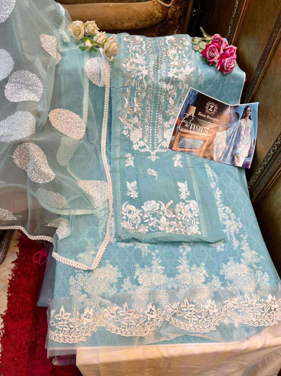SANA SAFINAZ COLOURS BY ZIAAZ DESIGNS A TO C SERIES BEAUTIFUL SUITS STYLISH FANCY COLORFUL PARTY WEAR & OCCASIONAL WEAR LAWN COTTON WITH EMBROIDERY DRESSES AT WHOLESALE PRICE