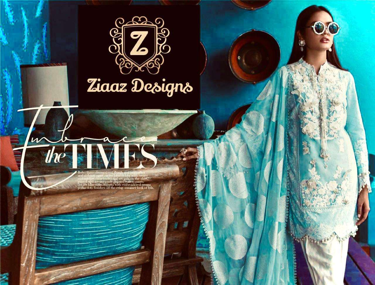 SANA SAFINAZ COLOURS BY ZIAAZ DESIGNS A TO C SERIES BEAUTIFUL SUITS STYLISH FANCY COLORFUL PARTY WEAR & OCCASIONAL WEAR LAWN COTTON WITH EMBROIDERY DRESSES AT WHOLESALE PRICE