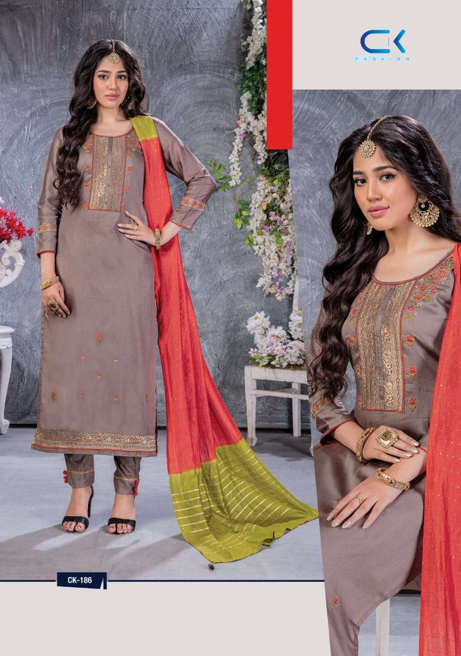 MERAKI BY CK 184 TO 189 SERIES BEAUTIFUL SUITS STYLISH FANCY COLORFUL PARTY WEAR & OCCASIONAL WEAR JAM COTTON PRINTED DRESSES AT WHOLESALE PRICE