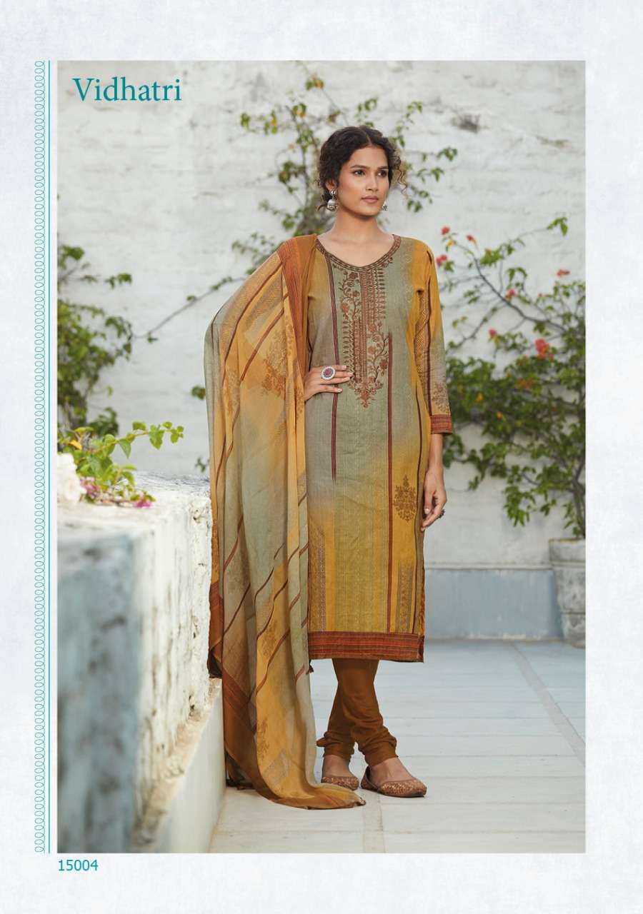 VIDHATRI BY AMORA 15001 TO 15008 SERIES BEAUTIFUL STYLISH SHARARA SUITS FANCY COLORFUL CASUAL WEAR & ETHNIC WEAR & READY TO WEAR LAWN COTTON EMBROIDERED DRESSES AT WHOLESALE PRICE