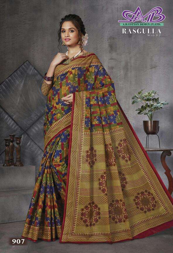 RASGULLA BY A.B FASHION 900 TO 914 SERIES INDIAN TRADITIONAL WEAR COLLECTION BEAUTIFUL STYLISH FANCY COLORFUL PARTY WEAR & OCCASIONAL WEAR MUL MUL COTTON PRINTED SAREES AT WHOLESALE PRICE