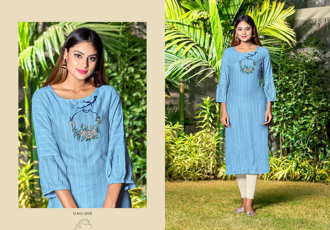 VISHWA BY NITISHA NX 1001 TO 1008 SERIES BEAUTIFUL SUITS COLORFUL STYLISH FANCY CASUAL WEAR & ETHNIC WEAR SOFT COTTON SLUB PRINT WITH EMBROIDERY KURTIS AT WHOLESALE PRICE