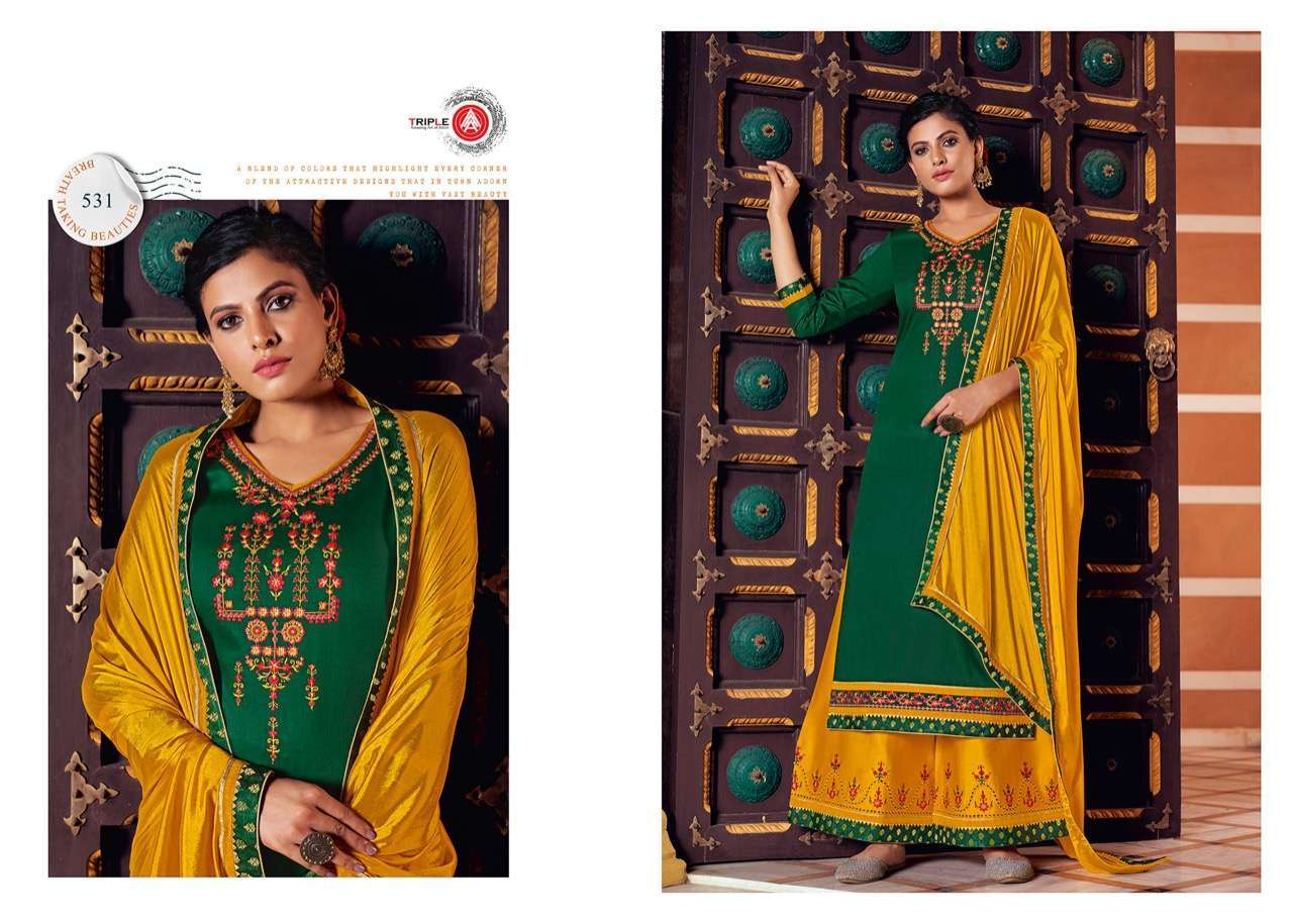 KESARIYA BY TRIPLE AAA 531 TO 535 SERIES DESIGNER WEDDING COLLECTION BEAUTIFUL STYLISH FANCY COLORFUL PARTY WEAR & OCCASIONAL WEAR JAM SILK WITH EMBROIDERED DRESSES AT WHOLESALE PRICE