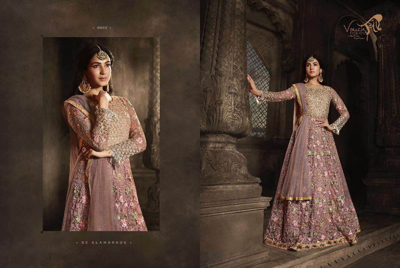 MOH BY VOUCHE 8801 TO 8807 SERIES BEAUTIFUL STYLISH FANCY COLORFUL CASUAL WEAR & ETHNIC WEAR & READY TO WEAR NET EMBROIDERED DRESSES AT WHOLESALE PRICE