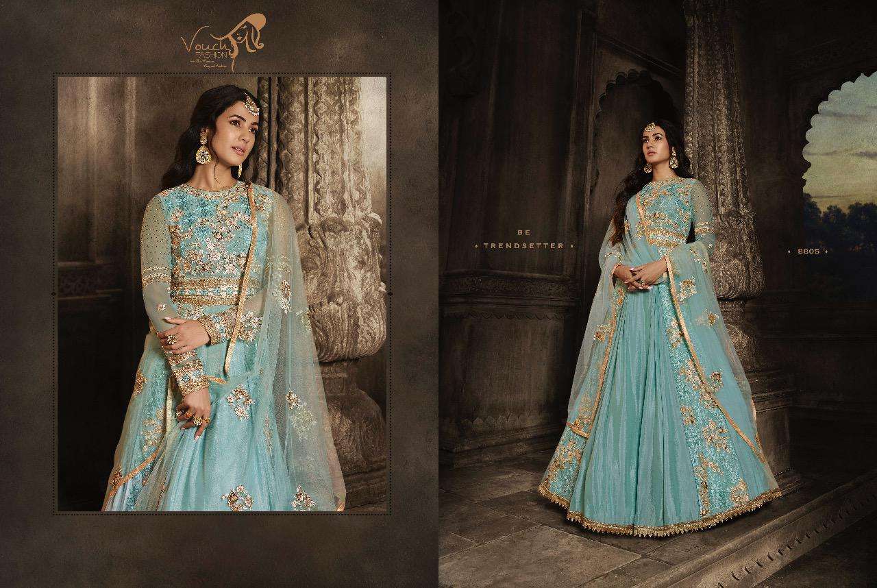 MOH BY VOUCHE 8801 TO 8807 SERIES BEAUTIFUL STYLISH FANCY COLORFUL CASUAL WEAR & ETHNIC WEAR & READY TO WEAR NET EMBROIDERED DRESSES AT WHOLESALE PRICE