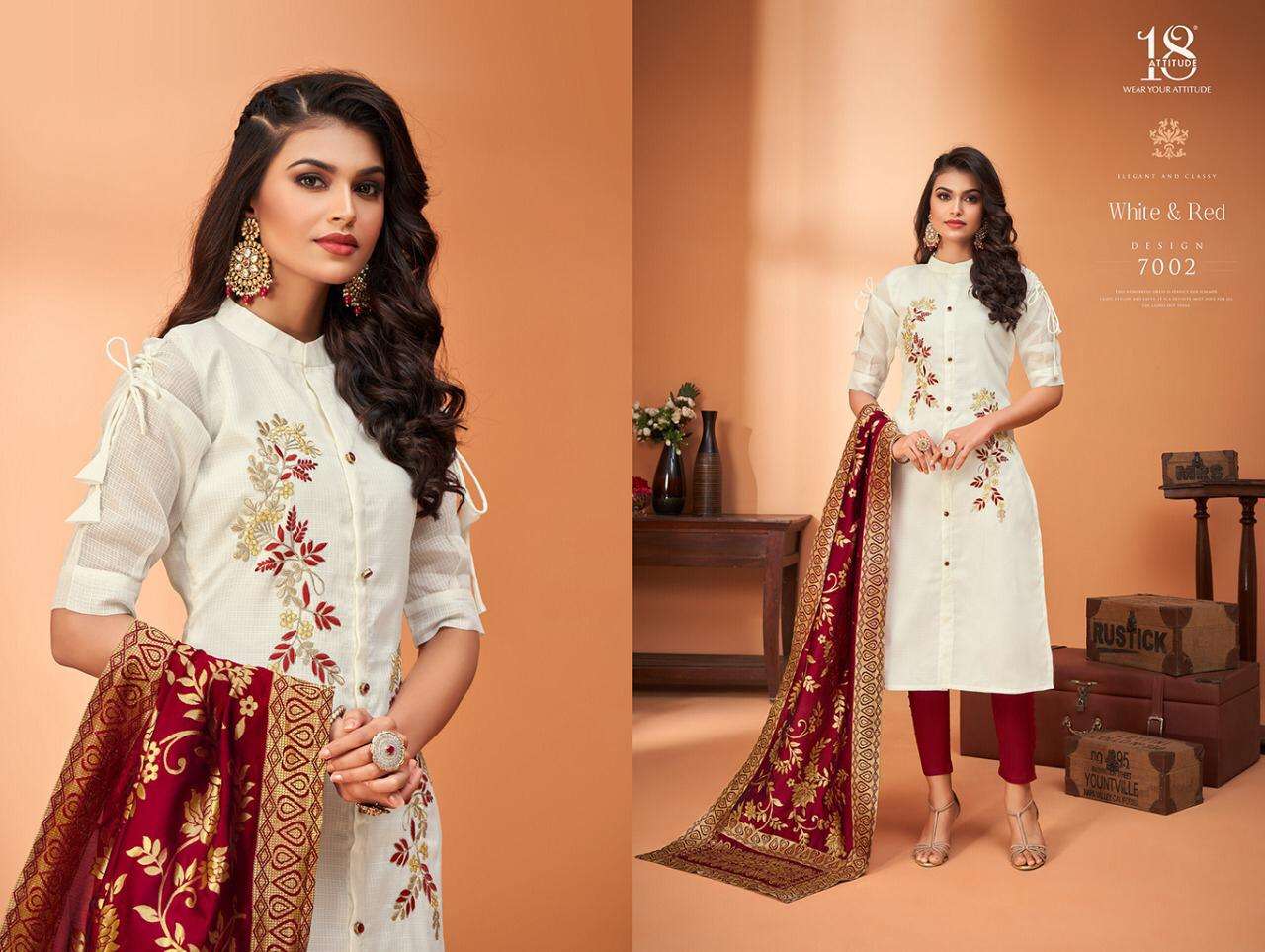 ODHNI VOL-4 BY 18 ATTITUDE 7001 TO 7007 SERIES STYLISH FANCY COLORFUL COLLECTION CASUAL WEAR & ETHNIC WEAR REMI CHECKS KURTIS WITH DUPATTA AT WHOLESALE PRICE