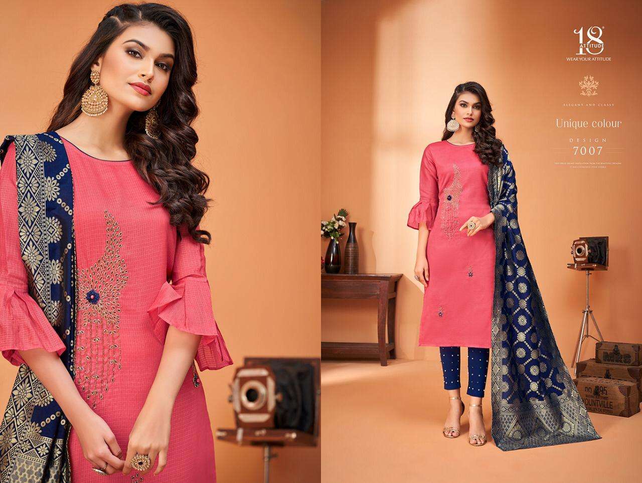ODHNI VOL-4 BY 18 ATTITUDE 7001 TO 7007 SERIES STYLISH FANCY COLORFUL COLLECTION CASUAL WEAR & ETHNIC WEAR REMI CHECKS KURTIS WITH DUPATTA AT WHOLESALE PRICE