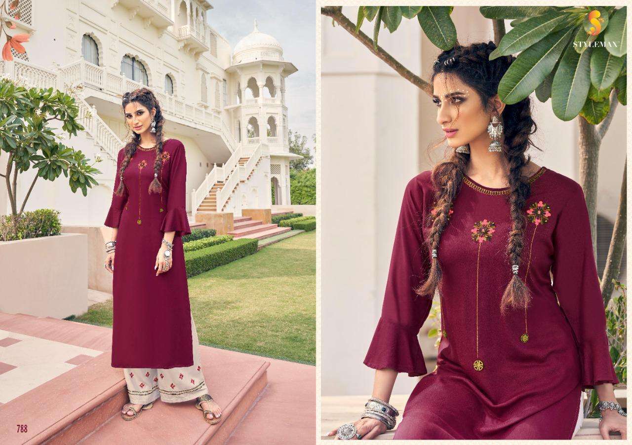 ANANYA VOL-6 BY STYLEMAX 781 TO 788 SERIES BEAUTIFUL STYLISH FANCY COLORFUL CASUAL WEAR & ETHNIC WEAR & READY TO WEAR HEAVY RAYON EMBROIDERED KURTIS WITH BOTTOM AT WHOLESALE PRICE