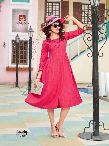 LOVELY BY VALAS 7484 TO 7491 SERIES DESIGNER STYLISH FANCY COLORFUL BEAUTIFUL PARTY WEAR & ETHNIC WEAR COLLECTION RAYON DOBBY KURTIS AT WHOLESALE PRICE