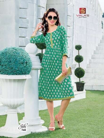JUHI BY VALAS DESIGNER STYLISH FANCY COLORFUL BEAUTIFUL PARTY WEAR & ETHNIC WEAR COLLECTION COTTON PRINT KURTIS AT WHOLESALE PRICE