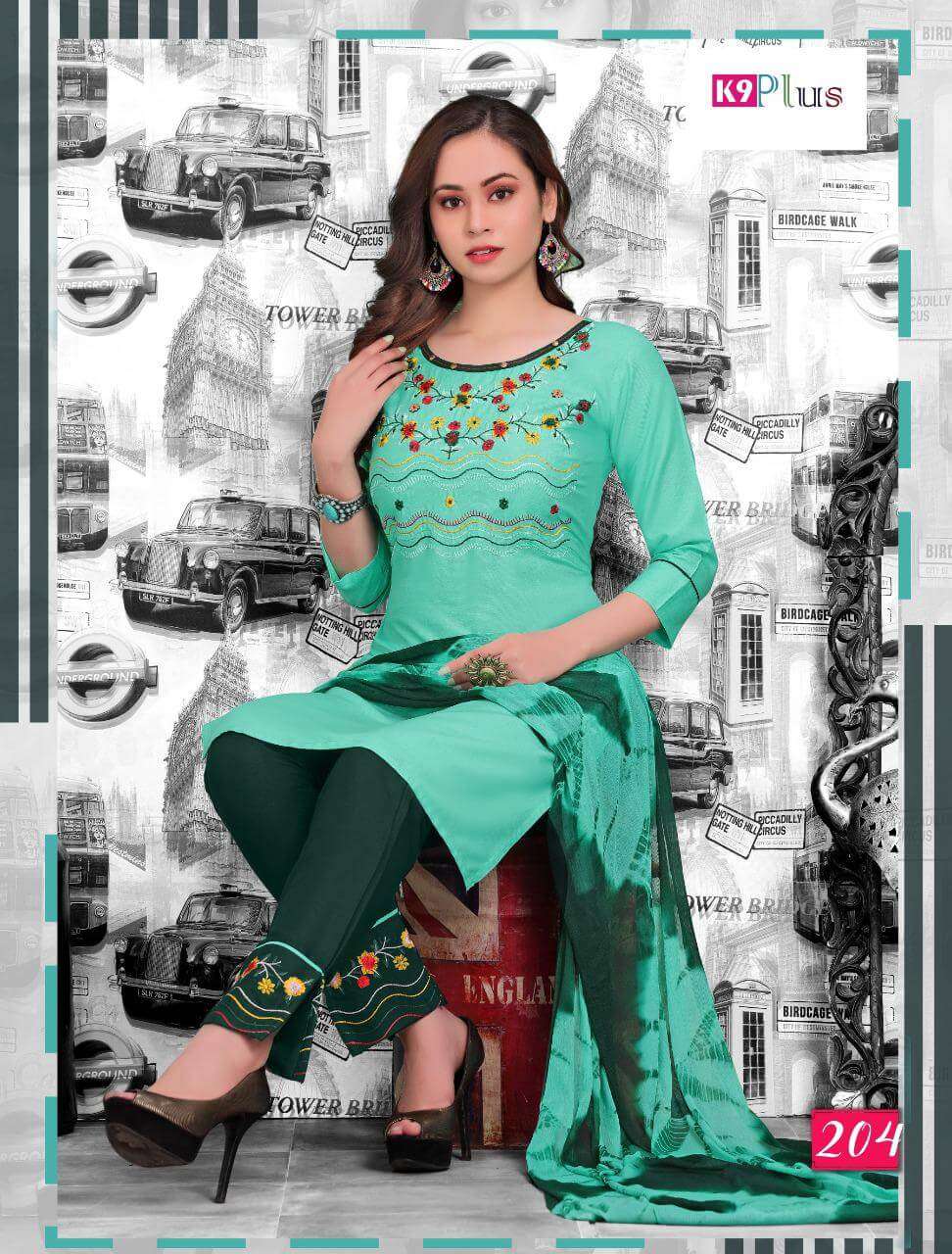 GLAM LOOK BY K9 PLUS 201 TO 208 SERIES BEAUTIFUL STYLISH SHARARA SUITS FANCY COLORFUL CASUAL WEAR & ETHNIC WEAR & READY TO WEAR HEAVY RAYON DRESSES AT WHOLESALE PRICE
