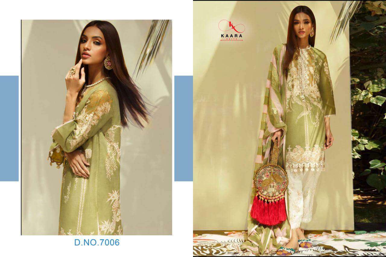 FIRDOUS LAWN COLLECTION VOL-7 BY KAARA SUITS 7001 TO 7006 SERIES BEAUTIFUL SUITS STYLISH FANCY COLORFUL PARTY WEAR & OCCASIONAL WEAR PURE COTTON PRINT WITH EMBROIDERY DRESSES AT WHOLESALE PRICE