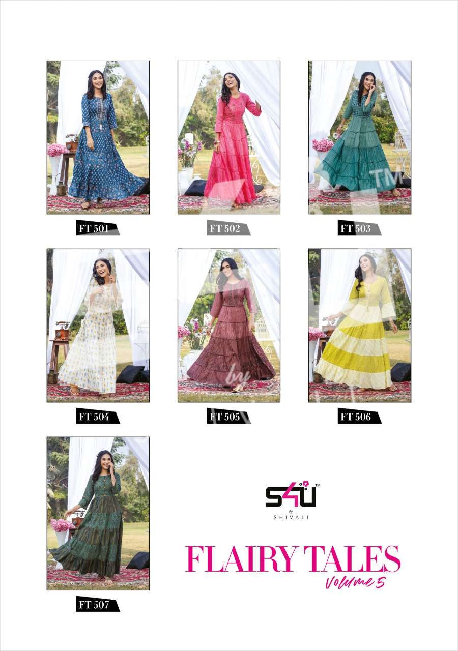 FLAIRY TALES VOL-5 BY S4U FASHION 501 TO 507 SERIES DESIGNER STYLISH FANCY COLORFUL BEAUTIFUL PARTY WEAR & ETHNIC WEAR COLLECTION COTTON GOWNS AT WHOLESALE PRICE