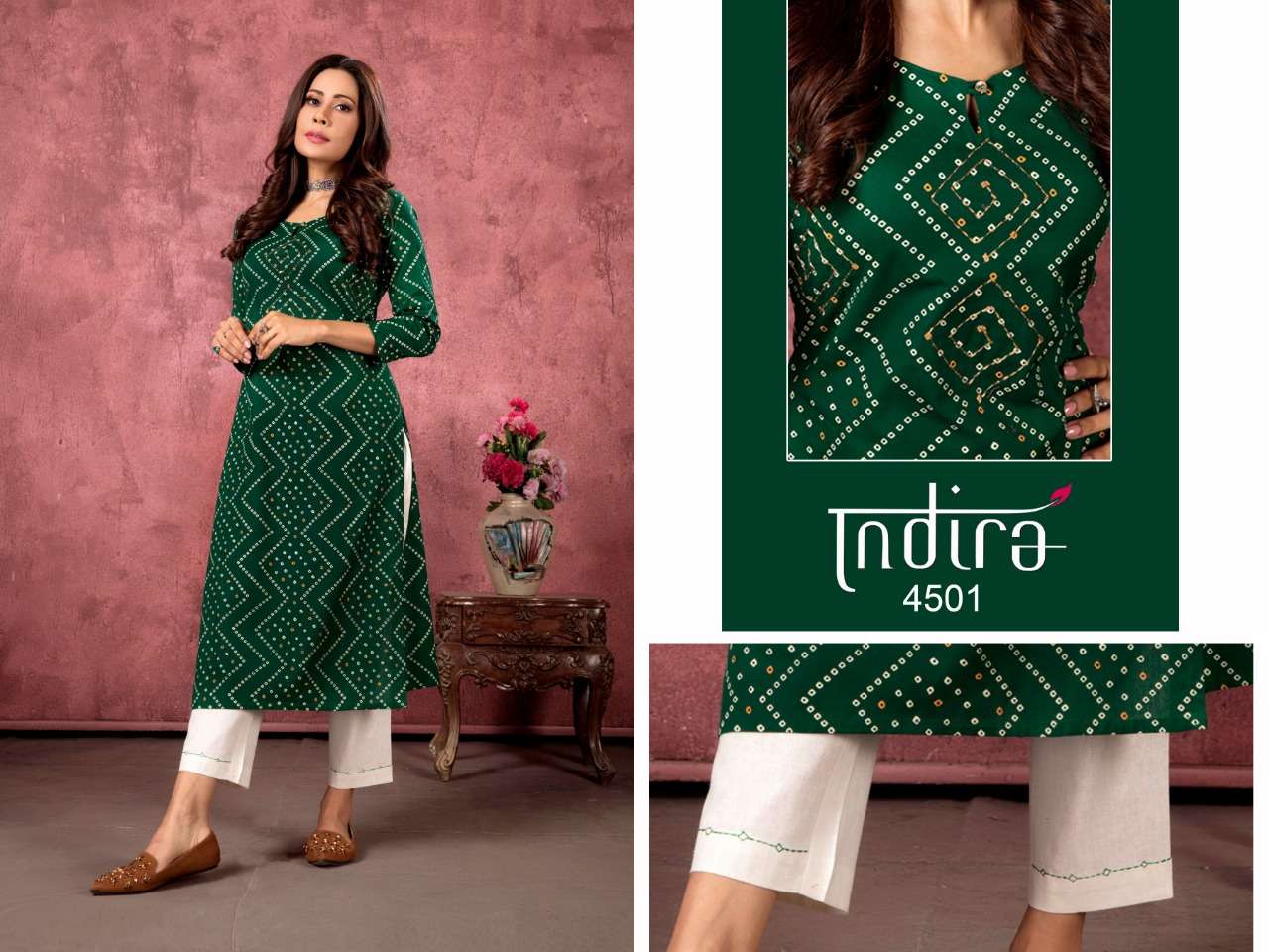 BANDHEJ BY INDIRA 4501 TO 4504 SERIES DESIGNER STYLISH FANCY COLORFUL BEAUTIFUL PARTY WEAR & ETHNIC WEAR COLLECTION PURE LINEN COTTON KURTIS WITH BOTTOM AT WHOLESALE PRICE