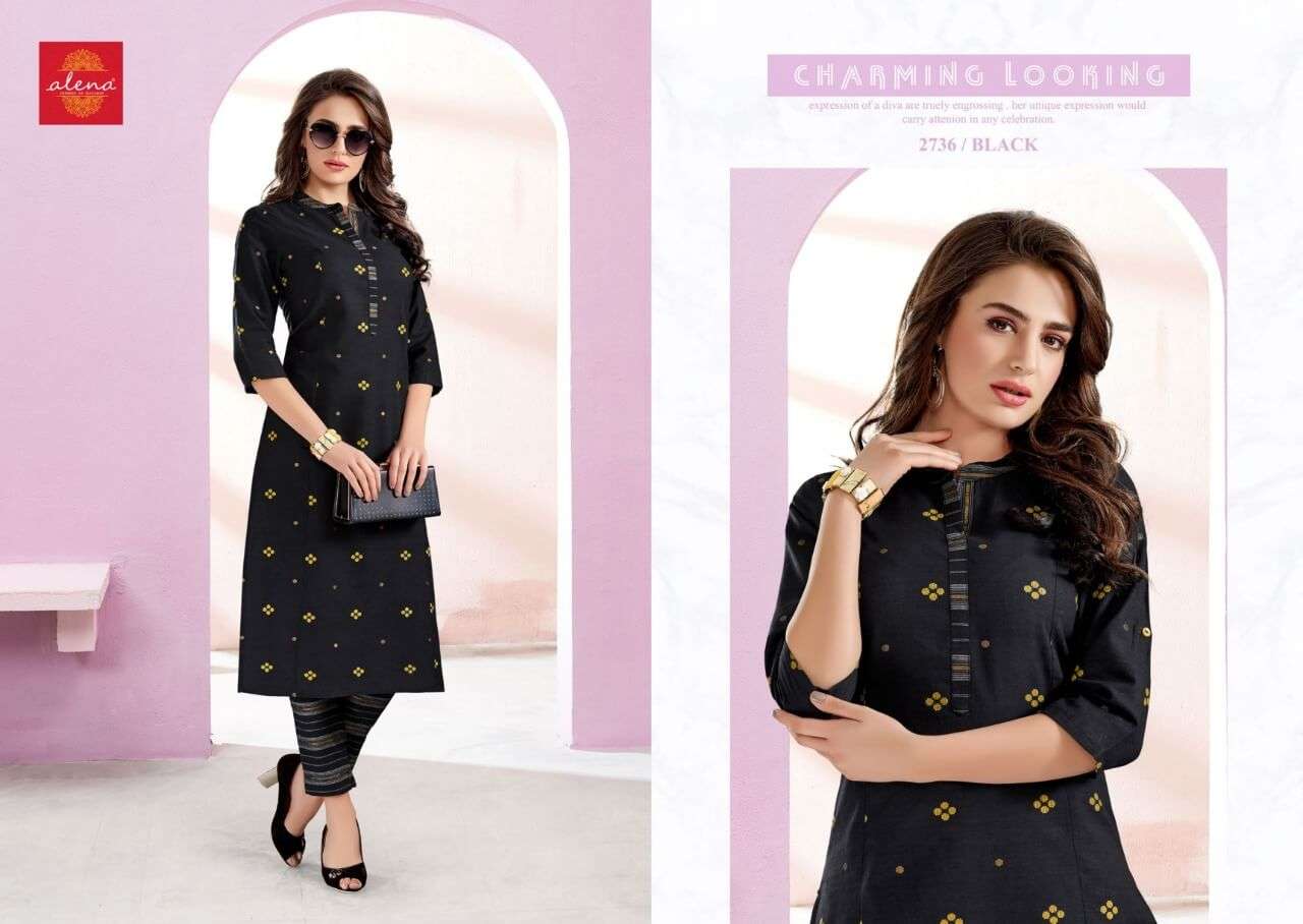 SHUBRA BY ALENA 2734-A TO 2736-B SERIES DESIGNER STYLISH FANCY COLORFUL BEAUTIFUL PARTY WEAR & ETHNIC WEAR COLLECTION COTTON KURTIS WITH BOTTOM AT WHOLESALE PRICE