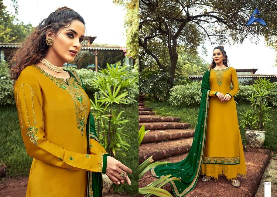 AROMA BY ALISA 6401 TO 6406 SERIES BEAUTIFUL STYLISH SHARARA SUITS FANCY COLORFUL CASUAL WEAR & ETHNIC WEAR & READY TO WEAR PURE MODAL SATIN EMBROIDERED DRESSES AT WHOLESALE PRICE